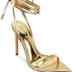 Gold Stiletto Lace Up Heels Pointed Toe Metallic